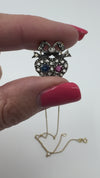 18ct Gold Ruby Sapphire & Diamond Double Sweetheart Bow Pendant & Necklace 750