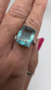 Chunky Sterling Silver 14ct Blue Topaz Ring Size U 925