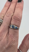 Vintage Silver Boat Ring with Blue and White Paste Size M - N