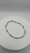Sterling Silver Bracelet with 9ct Rose and Yellow Gold Beads 7.5 Inch