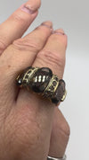 Huge Vintage 9ct Gold Smokey Quartz Trilogy Ring Size T - U
