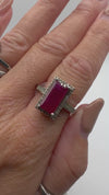 Sterling Silver Ruby Ring 4ct Emerald Cut with Diamonds UK T