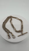 Antique 9ct Rose Gold Albert Chain with Double Dog Clips and T Bar