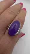 Large Sterling Silver 10ct Purple Chalcedony and Diamond Ring 925