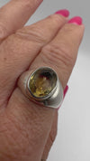 Chunky Oval 2.50ct Citrine Solitaire Sterling Silver Ring Size P