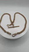 Vintage 9ct Rose Gold 16” Albert Chain Necklace Double Dog Clip & T-Bar Charm