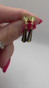 Vintage 9ct Gold Onyx Drop Earrings Art Deco Style 375