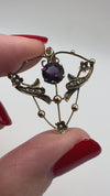Vintage 9ct Gold Amethyst & Pearl Lavalier Pendant