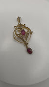 Rare Antique 15ct  Gold Pearl & Pink Tourmaline Lavalier Pendant | Art Nouveau