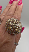 Huge Sterling Silver Citrine & CZ Cocktail Ring Size Q - R