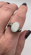 Antique 9ct Rose Gold Opal & Old Cut Diamond Ring 3ct Size M