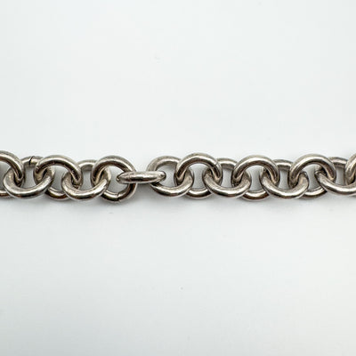 Chunky 18” Donut Links Chain T-Bar & Heart Charm Necklace Sterling Silver 98g