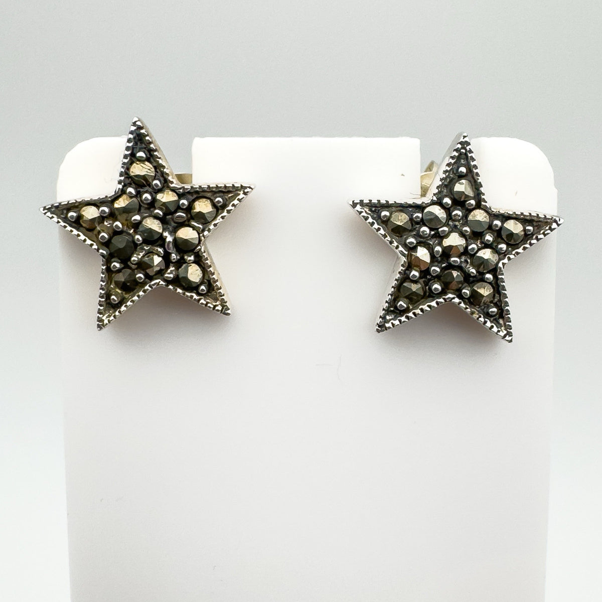 Celestial Star Stud Marcasite Earrings in Sterling Silver 925