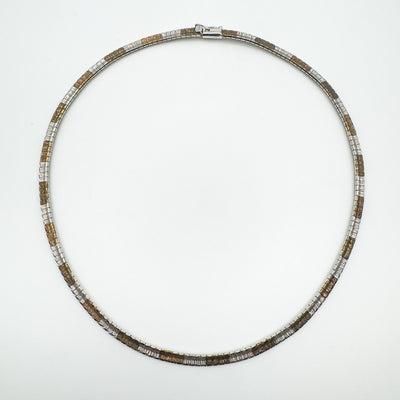 Two Tone Flat Link 16” Collar Necklace in Sterling Silver 925