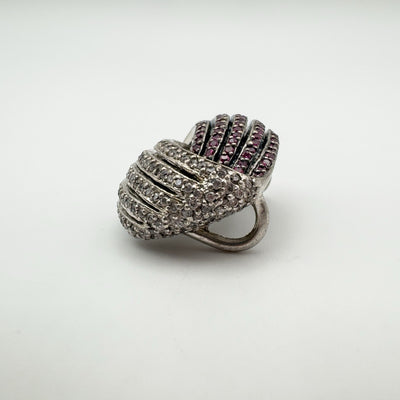 Large Chunky Pink & White CZ Knotted Pendant in Sterling Silver 925