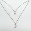 Celestial CZ Star & Moon Pendant & Double Chain in Sterling Silver 925
