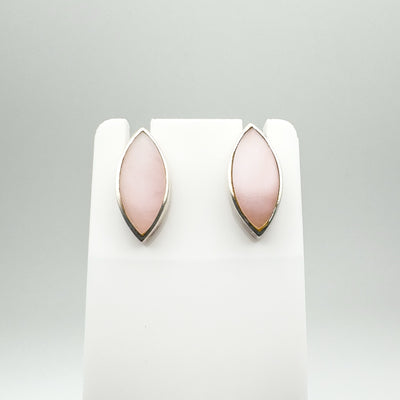 Marquis Pink Mother of Pearl Stud / Drop Earrings in Sterling Silver 925