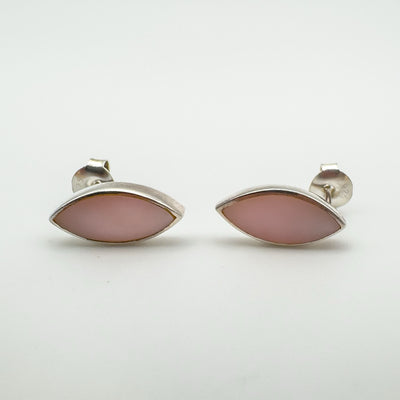 Marquis Pink Mother of Pearl Stud / Drop Earrings in Sterling Silver 925