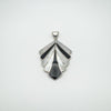 Art Deco Style Black Onyx & White Mother of Pearl Fan Pendant Sterling Silver