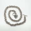 Chunky 18” Donut Links Chain T-Bar & Heart Charm Necklace Sterling Silver 98g