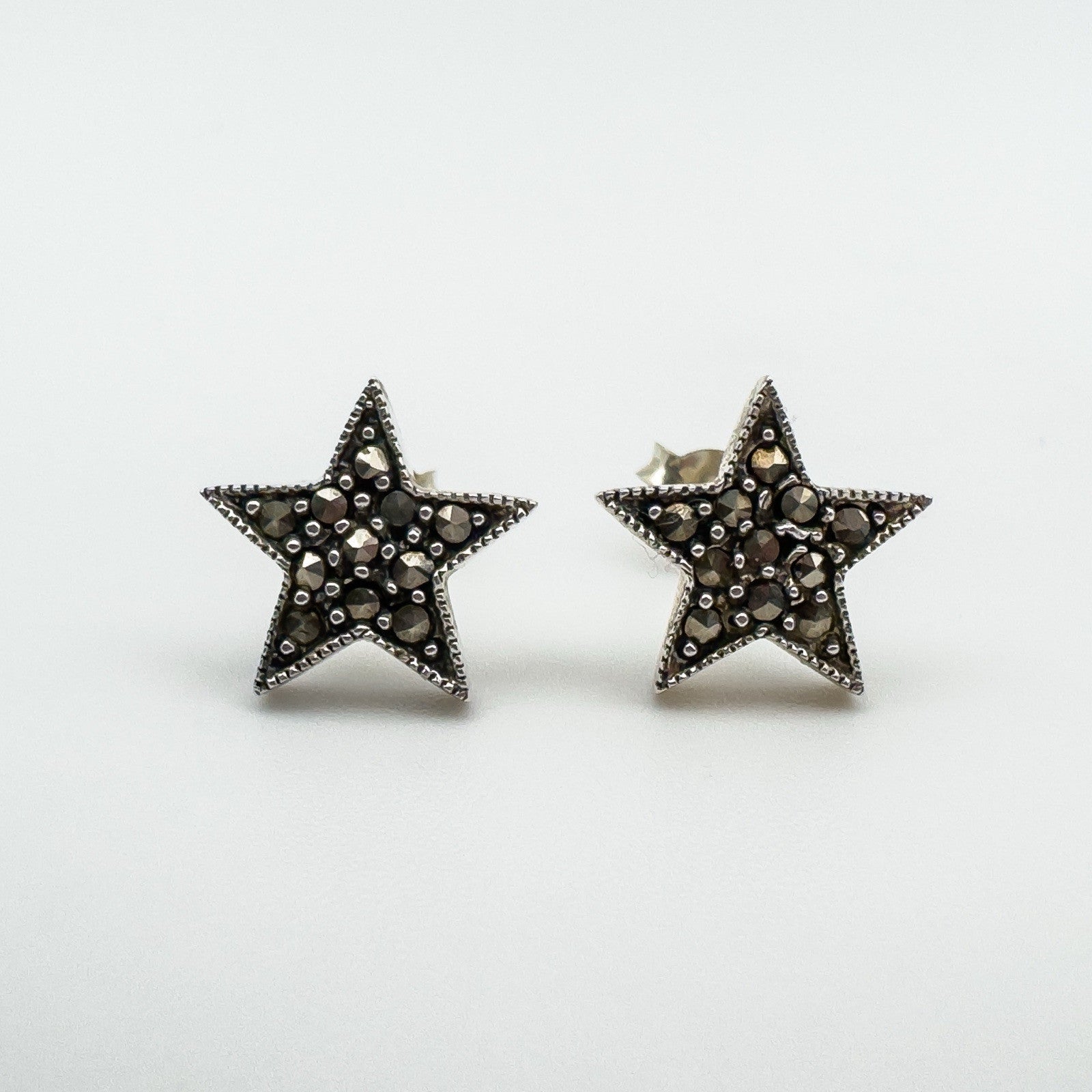 Celestial Star Stud Marcasite Earrings in Sterling Silver 925
