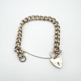 Vintage Curb Links Bracelet with Heart Padlock in Sterling Silver (London 1978)