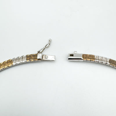 Two Tone Flat Link 16” Collar Necklace in Sterling Silver 925