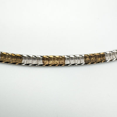 Two Tone Flat Link 16” Collar Necklace in Sterling Silver 925
