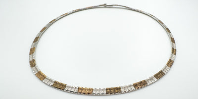 Two Tone Flat Link 16” Collar Necklace in Sterling Silver 925
