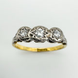 Vintage 18ct Gold & Platinum 0.20ct Diamond Trilogy Engagement Ring Size N - O