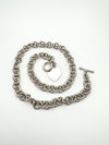 Chunky 18” Donut Links Chain T-Bar & Heart Charm Necklace Sterling Silver 98g