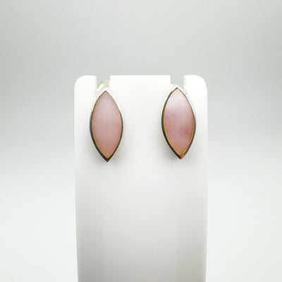 Marquis Pink Mother of Pearl Stud / Drop Earrings in Sterling Silver 925