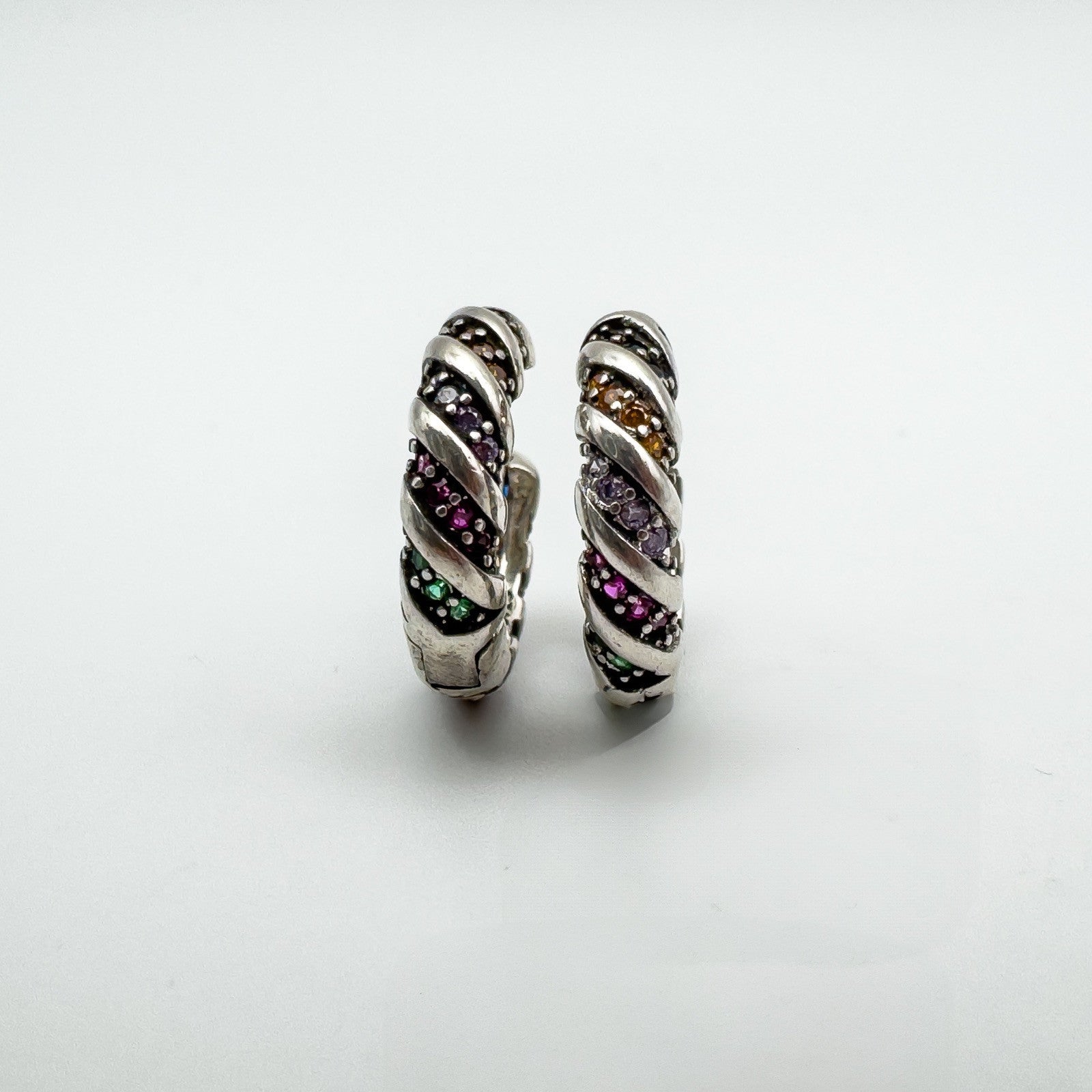 NEW Multicoloured CZ Mini Huggie Hoop Earrings in Sterling Silver 925
