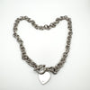 Chunky 18” Donut Links Chain T-Bar & Heart Charm Necklace Sterling Silver 98g
