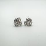 Natural Diamond Lovers Knot Stud Earrings in Sterling Silver 925 NEW