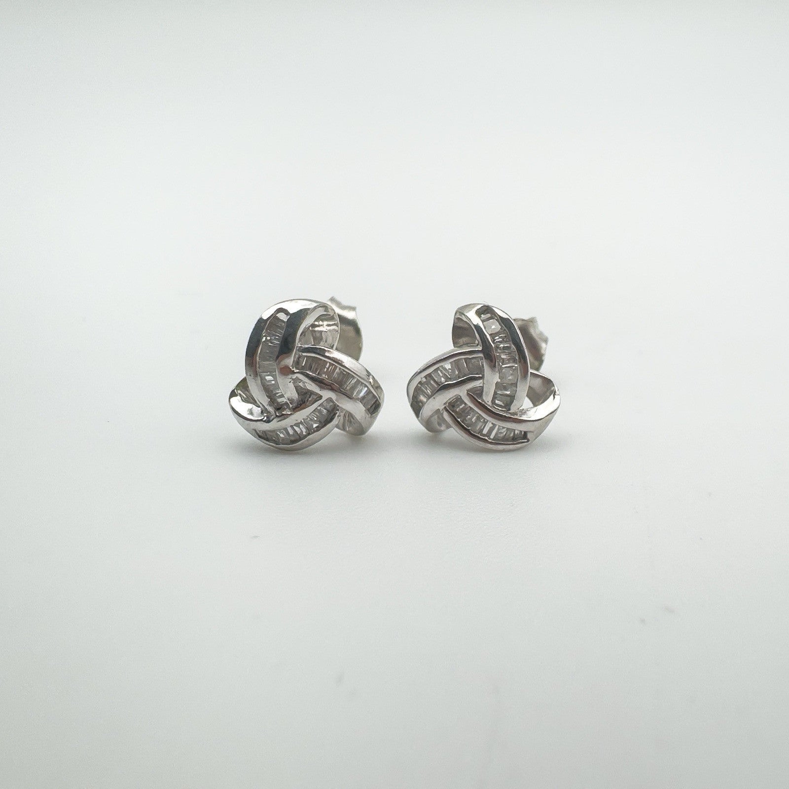 Natural Diamond Lovers Knot Stud Earrings in Sterling Silver 925 NEW