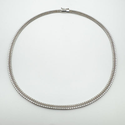 Two Tone Flat Link 16” Collar Necklace in Sterling Silver 925