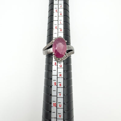 3.5ct Natural Ruby & Rose Cut Diamond Ring in Sterling Silver 925 Size N - O