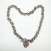 Chunky 18” Donut Links Chain T-Bar & Heart Charm Necklace Sterling Silver 98g