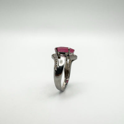 3.5ct Natural Ruby & Rose Cut Diamond Ring in Sterling Silver 925 Size N - O