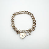 Vintage Curb Links Bracelet with Heart Padlock in Sterling Silver (London 1978)