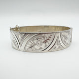 Vintage Floral Engraved Foliate Bangle in Sterling Silver 925 (Birm 1969) 37g
