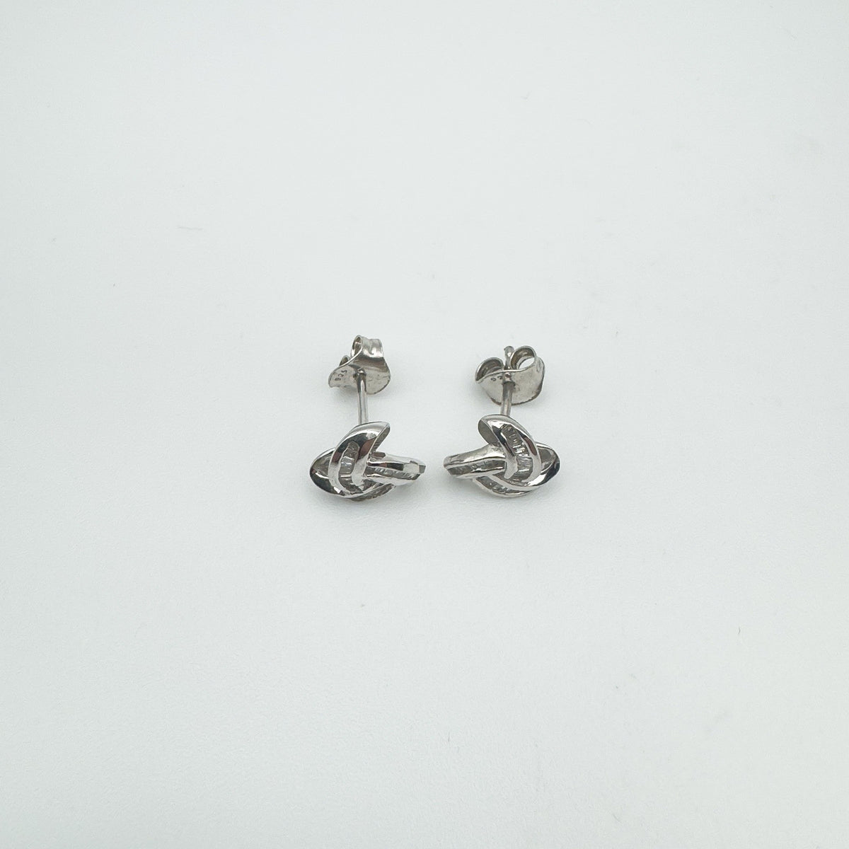Natural Diamond Lovers Knot Stud Earrings in Sterling Silver 925 NEW