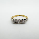 Vintage 18ct Gold & Platinum 0.20ct Diamond Trilogy Engagement Ring Size N - O