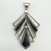 Art Deco Style Black Onyx & White Mother of Pearl Fan Pendant Sterling Silver